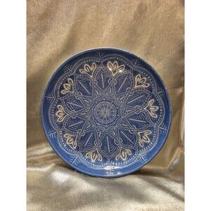 Riverbend Pottery Blue & Ivory Intricate Designed Serving Dish/Platter 11 3/4"